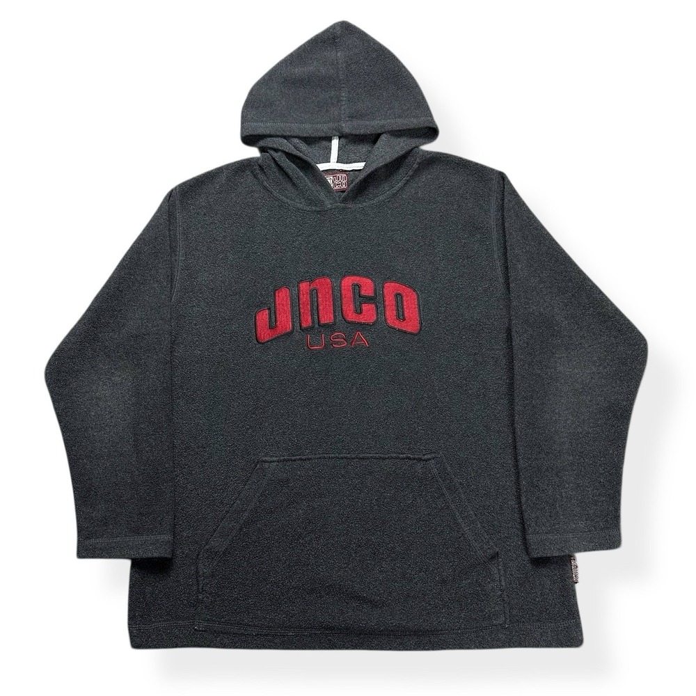 Vintage Y2K JNCO Jeans Embroidered Gray Hoodie Sweatshirt‎ Men's XL Distressed